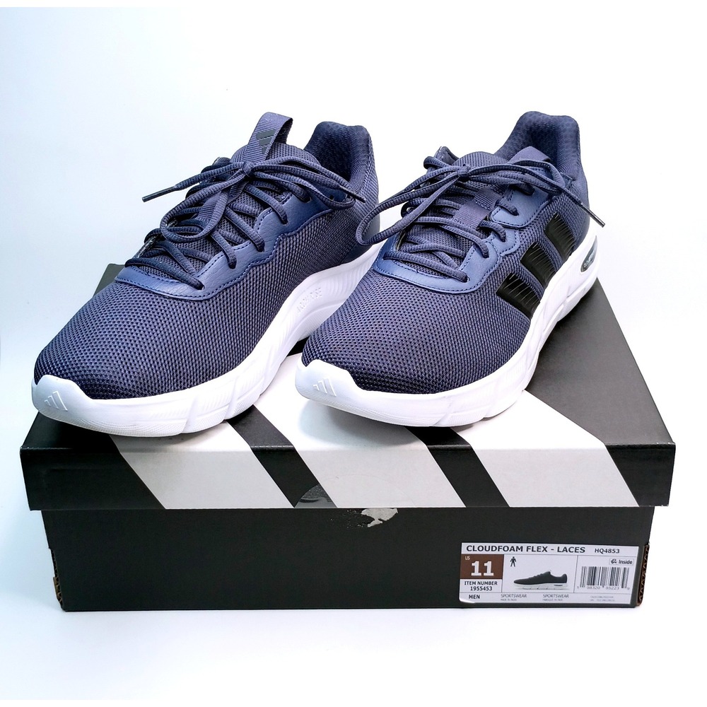 Adidas Cloudfoam Flex Laces Men Size 11 Navy Blue Mesh Running Shoes HQ4853